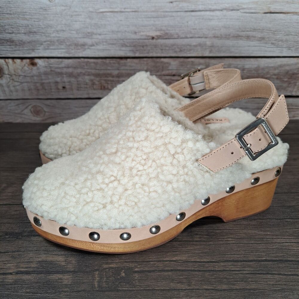 Kelsi Dagger Brooklyn Warehouse Biscotti Mule Clog Women's 7 M Faux Shearling